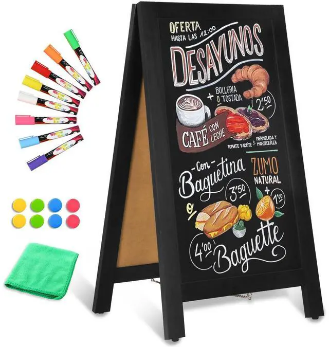 Main image of Wooden A Frame Sign, 40" x 20" Black Magnetic Sandwich Chalk Board | Double-sides Chalkboard Easel Signs, Outdoor Menu Sidewalk Sign for Bussiness, Restaurant, catering supplies