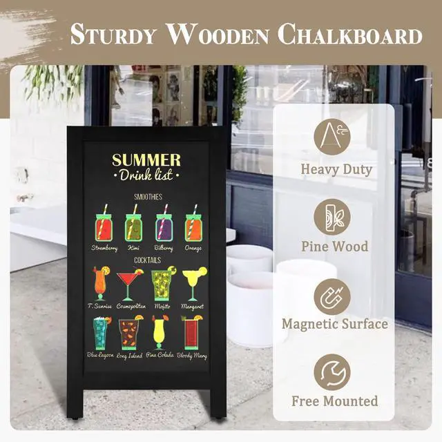 Alt view image 2 of 6 - Wooden A Frame Sign, 40" x 20" Black Magnetic Sandwich Chalk Board | Double-sides Chalkboard Easel Signs, Outdoor Menu Sidewalk Sign for Bussiness, Restaurant, catering supplies