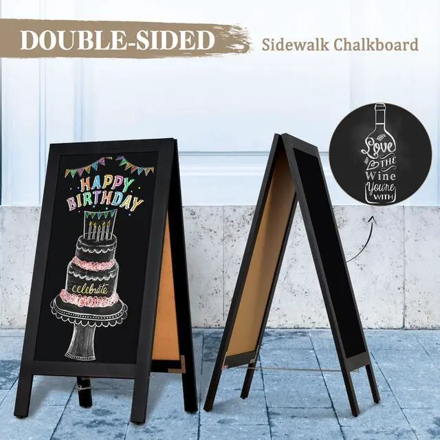 Alt view image 3 of 6 - Wooden A Frame Sign, 40" x 20" Black Magnetic Sandwich Chalk Board | Double-sides Chalkboard Easel Signs, Outdoor Menu Sidewalk Sign for Bussiness, Restaurant, catering supplies