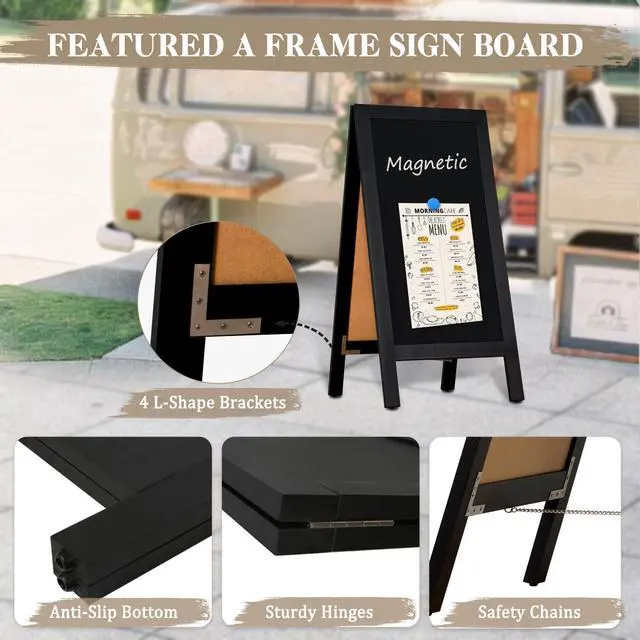 Alt view image 4 of 6 - Wooden A Frame Sign, 40" x 20" Black Magnetic Sandwich Chalk Board | Double-sides Chalkboard Easel Signs, Outdoor Menu Sidewalk Sign for Bussiness, Restaurant, catering supplies