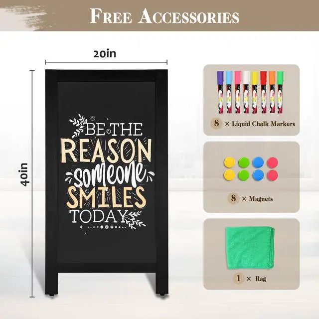 Alt view image 6 of 6 - Wooden A Frame Sign, 40" x 20" Black Magnetic Sandwich Chalk Board | Double-sides Chalkboard Easel Signs, Outdoor Menu Sidewalk Sign for Bussiness, Restaurant, catering supplies