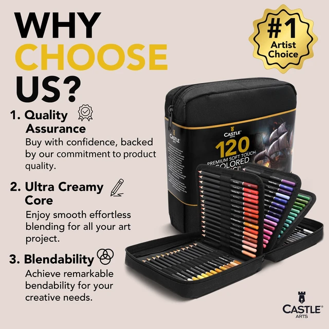 Alt view image 2 of 6 - 120 Coloring Pencils Zipper-Case Set | Premium Quality Soft Core Colored Leads for Adult Artists, Professionals and Colourists | In Neat, Strong Carry-Anywhere Zipper Pouch