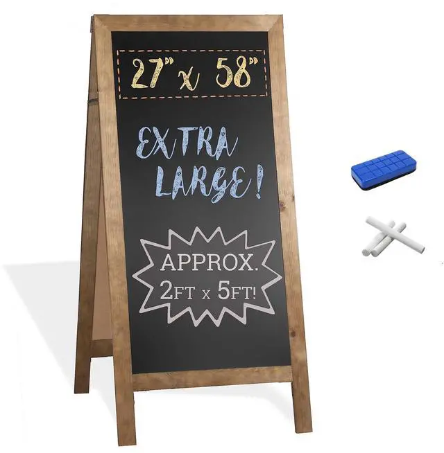 Main image of A Frame Chalk Board Easel Sign 27x58 in - Sandwich Signs Outdoor | Solid Wood A Frame Chalkboard Sign, Magnetic Double-Sided Blackboard Easel, Includes Chalk & Eraser - Barnwood