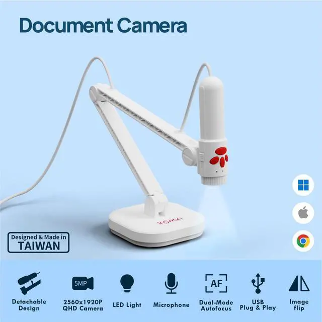 Alt view image 2 of 6 - INS-3 Handheld USB Document Camera, LED, Mic, Multi-Angle Capture | Dual Auto Focus, Plug and Play, Compatible with Windows/Mac /Chromebook for hands-on teaching, live demos and presentation