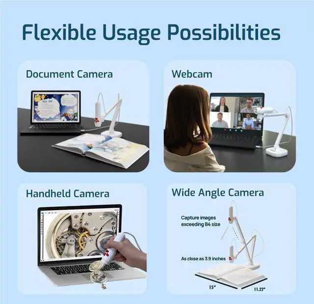 Alt view image 3 of 6 - INS-3 Handheld USB Document Camera, LED, Mic, Multi-Angle Capture | Dual Auto Focus, Plug and Play, Compatible with Windows/Mac /Chromebook for hands-on teaching, live demos and presentation