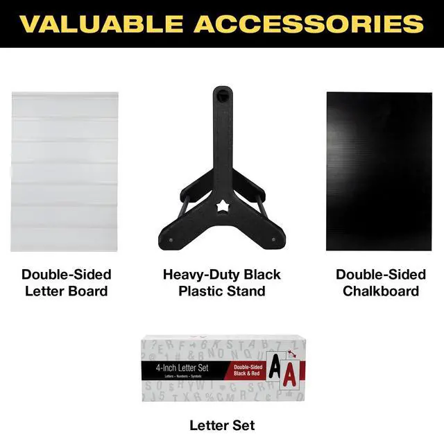 Alt view image 2 of 6 - Swinging Changeable Message Sidewalk Sign: 24" x 36" Sign with 792 Pre-Cut Double Sided Letters and Storage Box. Includes Black Board & Letter Board (Black Color Legs)