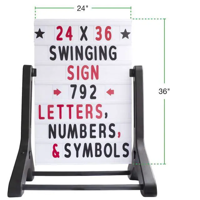 Alt view image 5 of 6 - Swinging Changeable Message Sidewalk Sign: 24" x 36" Sign with 792 Pre-Cut Double Sided Letters and Storage Box. Includes Black Board & Letter Board (Black Color Legs)