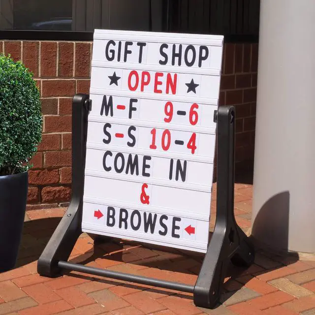 Alt view image 6 of 6 - Swinging Changeable Message Sidewalk Sign: 24" x 36" Sign with 792 Pre-Cut Double Sided Letters and Storage Box. Includes Black Board & Letter Board (Black Color Legs)