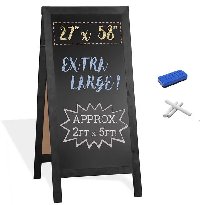 Main image of A Frame Chalk Board Easel Sign 27x58 in - Sandwich Signs Outdoor | Solid Wood A Frame Chalkboard Sign, Magnetic Double-Sided Blackboard Easel, Includes Chalk & Eraser