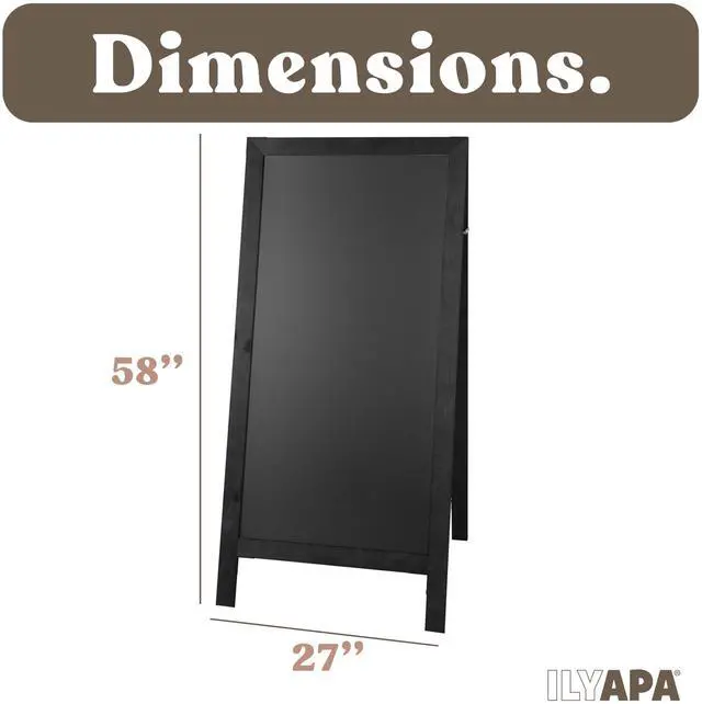 Alt view image 2 of 6 - A Frame Chalk Board Easel Sign 27x58 in - Sandwich Signs Outdoor | Solid Wood A Frame Chalkboard Sign, Magnetic Double-Sided Blackboard Easel, Includes Chalk & Eraser