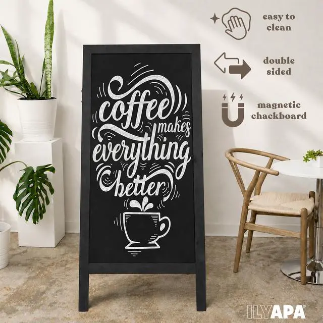 Alt view image 3 of 6 - A Frame Chalk Board Easel Sign 27x58 in - Sandwich Signs Outdoor | Solid Wood A Frame Chalkboard Sign, Magnetic Double-Sided Blackboard Easel, Includes Chalk & Eraser