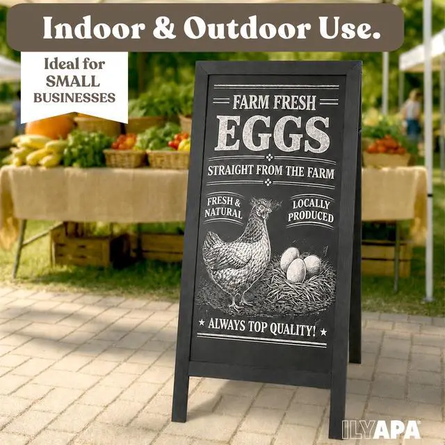 Alt view image 4 of 6 - A Frame Chalk Board Easel Sign 27x58 in - Sandwich Signs Outdoor | Solid Wood A Frame Chalkboard Sign, Magnetic Double-Sided Blackboard Easel, Includes Chalk & Eraser