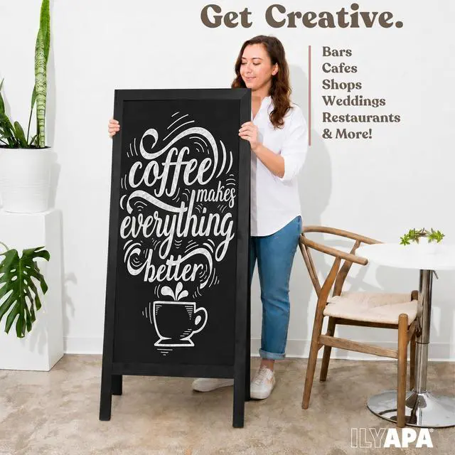 Alt view image 6 of 6 - A Frame Chalk Board Easel Sign 27x58 in - Sandwich Signs Outdoor | Solid Wood A Frame Chalkboard Sign, Magnetic Double-Sided Blackboard Easel, Includes Chalk & Eraser