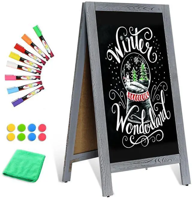 Main image of Double-Sided Magnetic 40" x 20" Gray Chalk Board Sign Board | Wooden A-Frame Sign, Sandwich Board Signs Outdoor, Chalkboard Easel, Menu Board for Restaurant, Business or Wedding