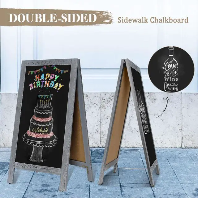 Alt view image 3 of 6 - Double-Sided Magnetic 40" x 20" Gray Chalk Board Sign Board | Wooden A-Frame Sign, Sandwich Board Signs Outdoor, Chalkboard Easel, Menu Board for Restaurant, Business or Wedding