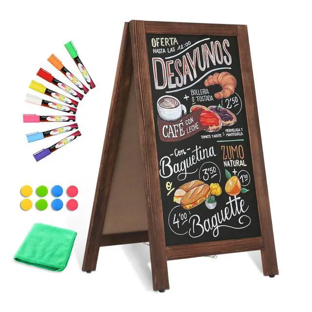 Main image of Wooden A Frame Sign, 40" x 20" Brown Magnetic Sandwich Chalk Board | Double-sides Black Chalkboard Easel Signs, Outdoor Menu Sidewalk Sign for Bussiness, Restaurant, catering supplies