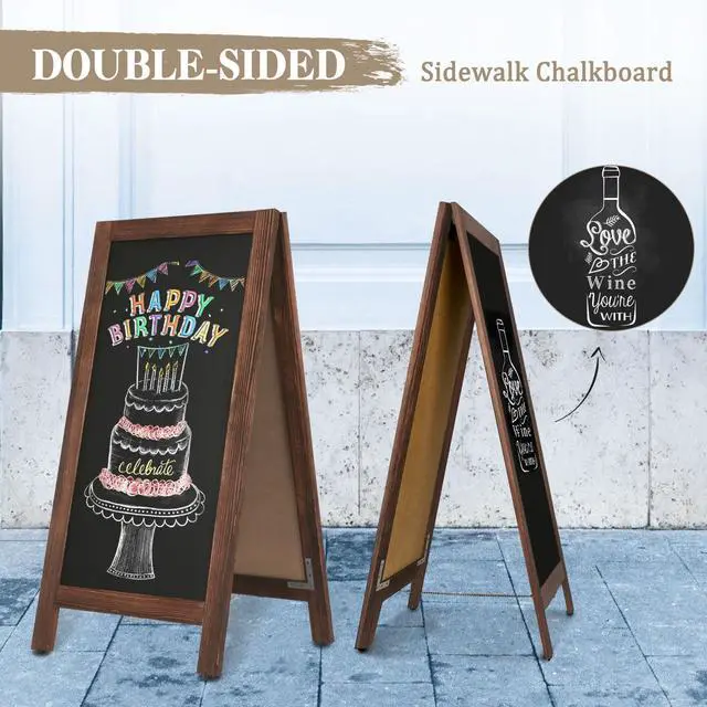 Alt view image 3 of 6 - Wooden A Frame Sign, 40" x 20" Brown Magnetic Sandwich Chalk Board | Double-sides Black Chalkboard Easel Signs, Outdoor Menu Sidewalk Sign for Bussiness, Restaurant, catering supplies