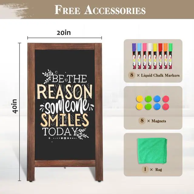 Alt view image 6 of 6 - Wooden A Frame Sign, 40" x 20" Brown Magnetic Sandwich Chalk Board | Double-sides Black Chalkboard Easel Signs, Outdoor Menu Sidewalk Sign for Bussiness, Restaurant, catering supplies
