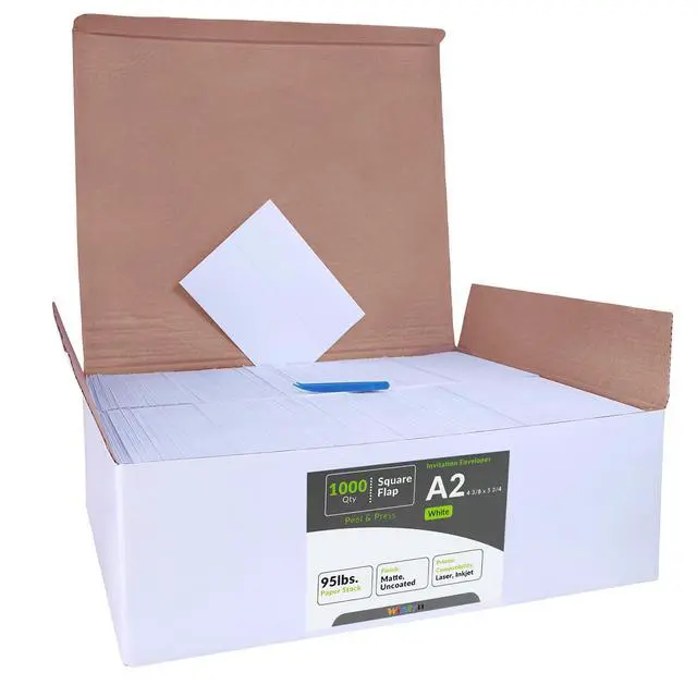 Alt view image 2 of 6 - 1000 Pcs White A2 Invitation Envelopes, Peel & Press Self Seal, 4 3/8 x 5 3/4 Square Flap, RSVP & Return Envelopes, 95lb. Paper, Perfect for Announcements, Greeting Cards, Letters