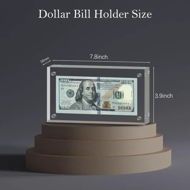 Alt view image 4 of 6 - Dollar Bill Frame Display Acrylic Dollar Bill Holder 3.9X7.8Inch Thickened Frame for Dollar Bill Display Case Magnet Currency Display Frame Self Standing for Money Picture Photos Display Case (20)