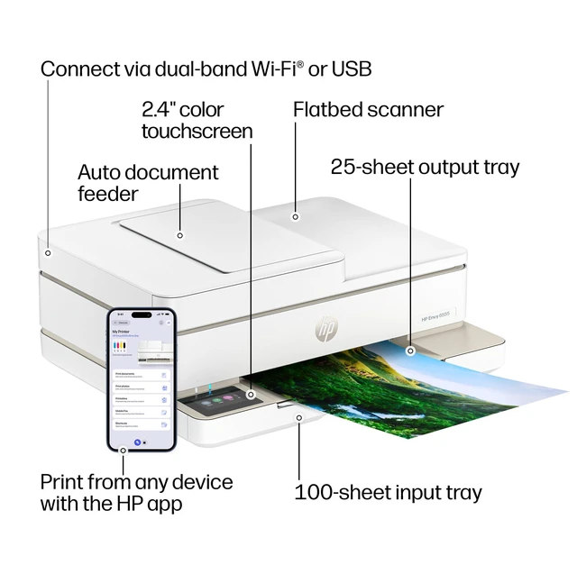 Alt view image 5 of 6 - Envy 6555 Wireless All-in-One Color Inkjet Printer, Print, Scan, Copy, Duplex Printing Best-for-Home, 3 Month Trial of Instant Ink Included, AI-Capable (C2XR6A) Portobello