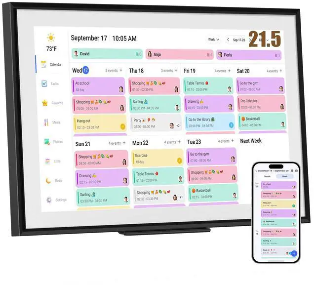 Main image of Smart Digital Calendar: 21.5-Inch Electronic Wall Calendars & Chore Chart, Full HD Interactive Touchscreen Display for Family Schedules Planner,Seamless Scheduling/Organizing-Wall/Desk Mountable-Black
