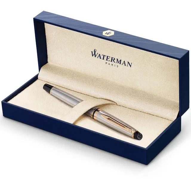 Main image of Expert Rollerball Pen Stainless Steel with 23k Gold Trim Fine Point Black Ink Gift Box