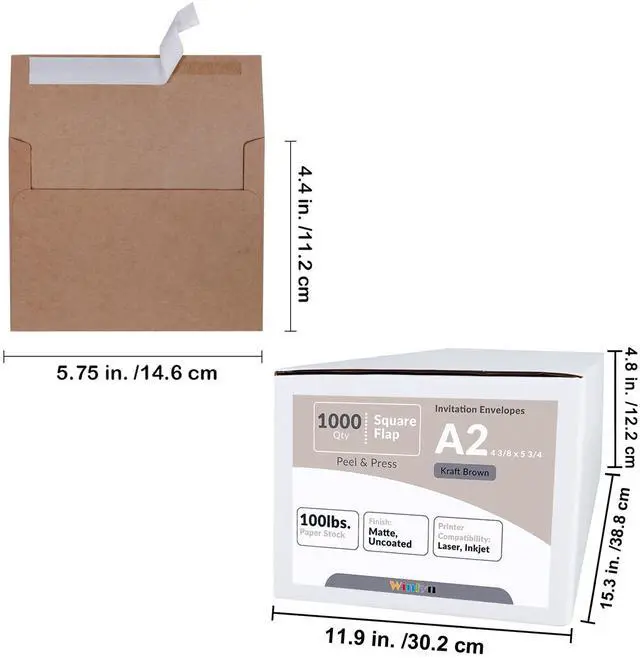 Alt view image 3 of 6 - 1000 Pcs A2 Invitation Envelopes in Kraft Brown Peel & Press Self Seal 4 3/8 x 5 3/4 Square Flap Envelopes RSVP Return Envelopes 100lb. for Announcement Mailing 4x5 Greeting Cards Photo 1/4 Fold Cards