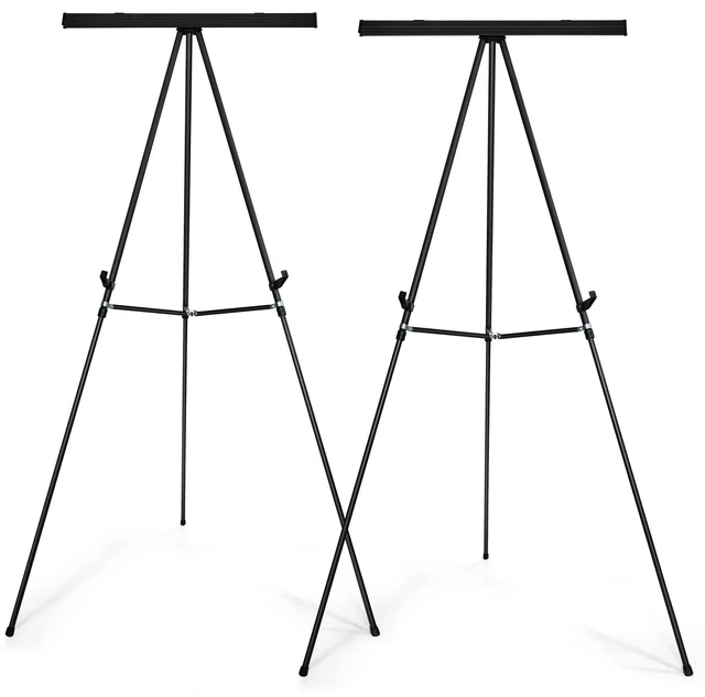 Main image of 63 1/2'' Aluminum Flip Chart Easel Stand, Black,2 Pack | Display Easel with Adjustable Floor for Boardroom, Whiteboard, Paper Pads, Signage