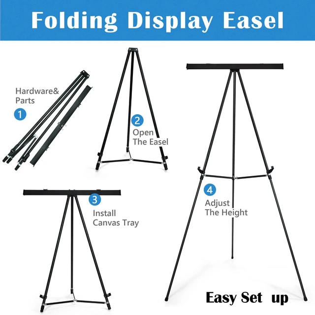 Alt view image 3 of 6 - 63 1/2'' Aluminum Flip Chart Easel Stand, Black,2 Pack | Display Easel with Adjustable Floor for Boardroom, Whiteboard, Paper Pads, Signage