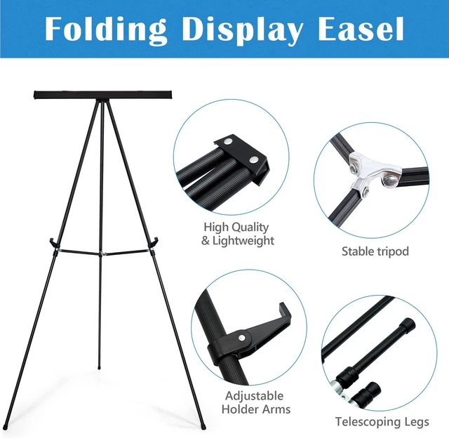 Alt view image 4 of 6 - 63 1/2'' Aluminum Flip Chart Easel Stand, Black,2 Pack | Display Easel with Adjustable Floor for Boardroom, Whiteboard, Paper Pads, Signage