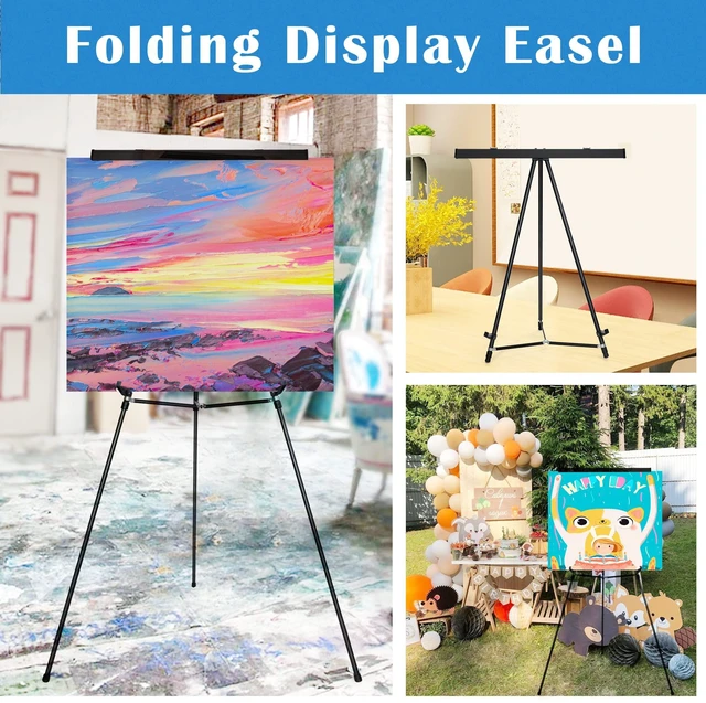 Alt view image 6 of 6 - 63 1/2'' Aluminum Flip Chart Easel Stand, Black,2 Pack | Display Easel with Adjustable Floor for Boardroom, Whiteboard, Paper Pads, Signage