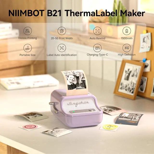 Alt view image 4 of 6 - B21 Pro Sticker Printer, 300DPI, Fun APP, Portable Inkless Label Printer, Bluetooth Sticker Maker for DIY Crafts, Notes, Scrapbook, Photo, Custom Labels & Gifts,Home Organization (Violet) | Portable T