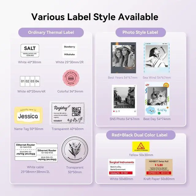 Alt view image 5 of 6 - B21 Pro Sticker Printer, 300DPI, Fun APP, Portable Inkless Label Printer, Bluetooth Sticker Maker for DIY Crafts, Notes, Scrapbook, Photo, Custom Labels & Gifts,Home Organization (Violet) | Portable T