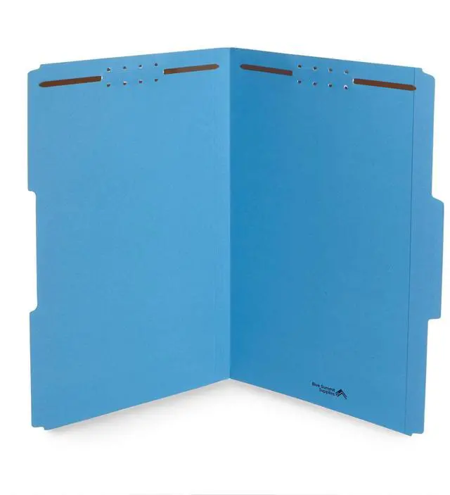 Main image of 50 Fastener File Folders, Legal, Heavy Duty, Blue | Heavy-duty 14pt, reinforced 1/3 top tab, legal size, embedded fasteners, for legal, medical, and office records