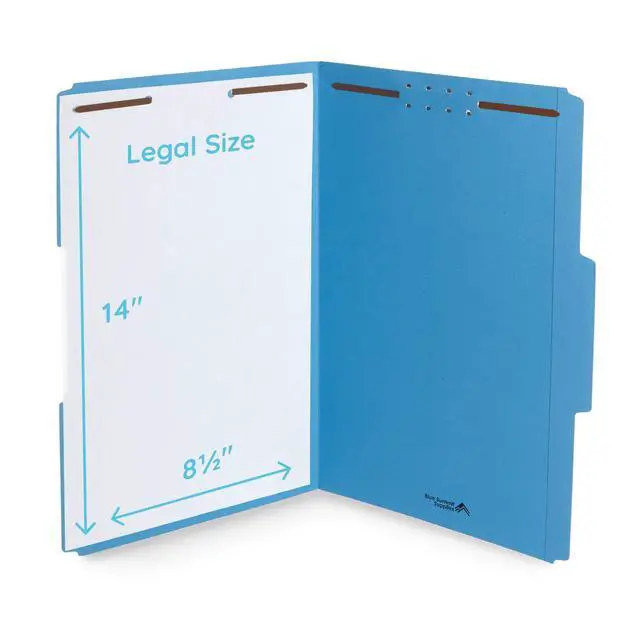 Alt view image 2 of 3 - 50 Fastener File Folders, Legal, Heavy Duty, Blue | Heavy-duty 14pt, reinforced 1/3 top tab, legal size, embedded fasteners, for legal, medical, and office records