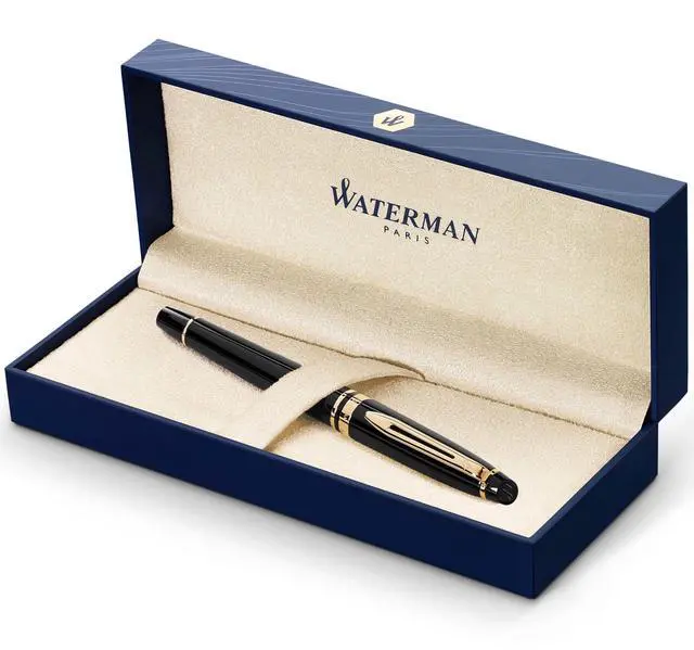 Main image of Expert Rollerball Pen, Gloss Black with 23k Gold Trim, Fine Point, Black Ink, Luxury Pen in Gift Box, Great Gift for Coworker
