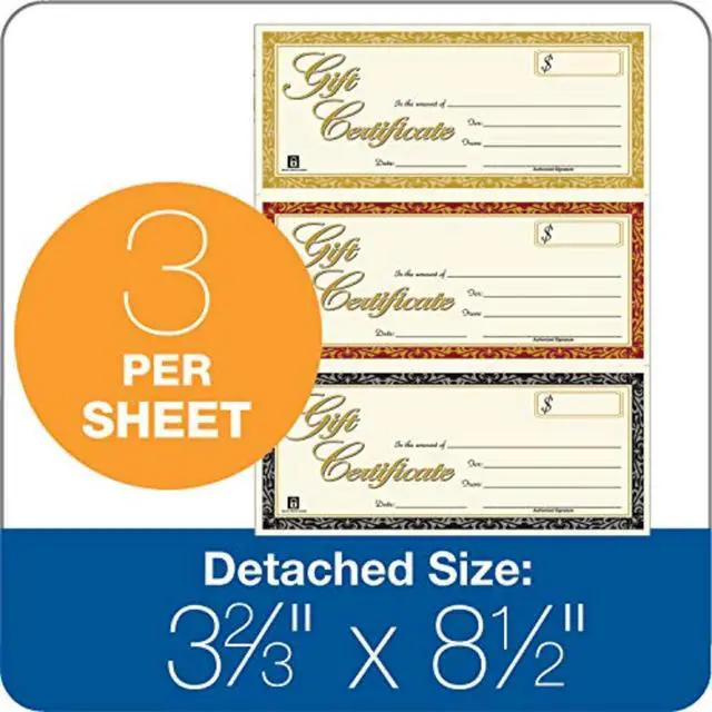 Alt view image 2 of 6 - Gift Certificates, Laser/Inkjet Compatible, 3-Up, 30 per Pack with Envelopes (GFTLZ),White (Pack of 12)