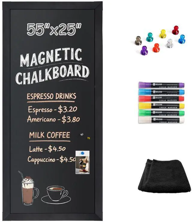 Main image of Extra Large Magnetic Chalkboard Words Sign - 55"x25" Solid Wood Black Frame Wall Decor Bulletin Display Board Long Plaque for Menu, Business, Bar, Home, Office
