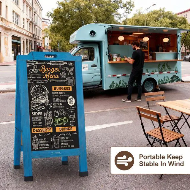 Alt view image 6 of 6 - Magnetic Portable A-Frame Chalkboard Signs, 40" x 20" Large Wood Sandwich Board Signs Outdoor, Double-Sided Sidewalk Standing Chalk Board for Business, Wedding, Vendor Display, Coffee Shope - Blue