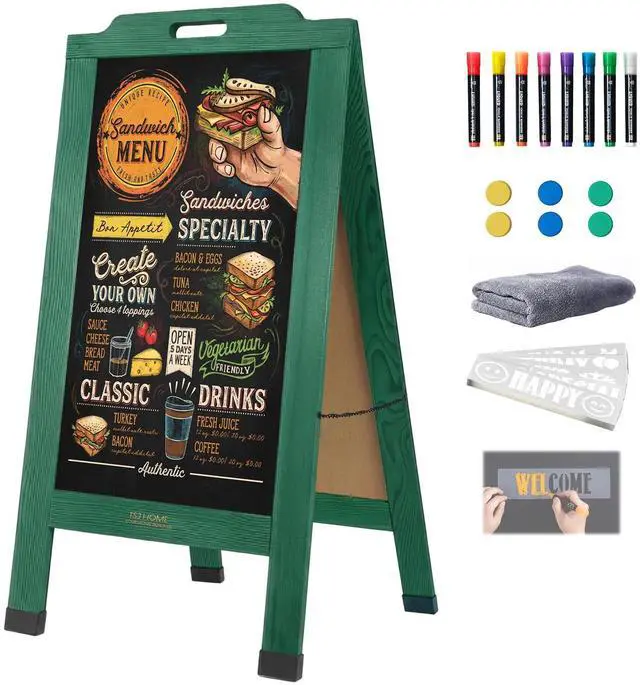 Main image of Magnetic Portable A-Frame Chalkboard Signs, 40" x 20" Large Wood Sandwich Board Signs Outdoor, Double-Sided Sidewalk Standing Chalk Board for Business, Wedding, Vendor Display, Coffee Shope - Green