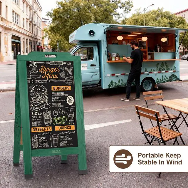 Alt view image 6 of 6 - Magnetic Portable A-Frame Chalkboard Signs, 40" x 20" Large Wood Sandwich Board Signs Outdoor, Double-Sided Sidewalk Standing Chalk Board for Business, Wedding, Vendor Display, Coffee Shope - Green