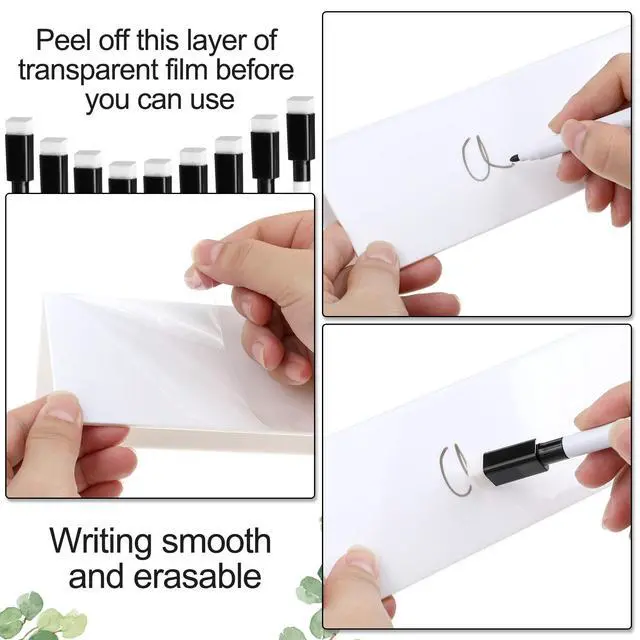 Alt view image 3 of 6 - 100 Sets Dry Erase Name Tent Cards with Black Markers 8.7 x 2.8 x 1.9 Inches White Reusable Name Plate Wipe Clean Desk Tags Sign for Classroom Table Office Conference Meeting Weddings