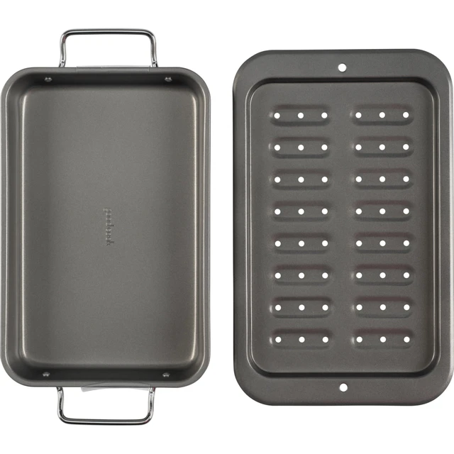 Alt view image 2 of 6 - Everyday Broiler Baking Pan with Built-in Handles Nonstick Warp-Resistant Heavy-Gauge Steel Construction Even-Heating Oblong Pan with Drip Rack, 7"x11", Gray (Pack of 4)