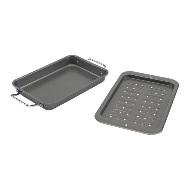 Alt view image 3 of 6 - Everyday Broiler Baking Pan with Built-in Handles Nonstick Warp-Resistant Heavy-Gauge Steel Construction Even-Heating Oblong Pan with Drip Rack, 7"x11", Gray (Pack of 4)