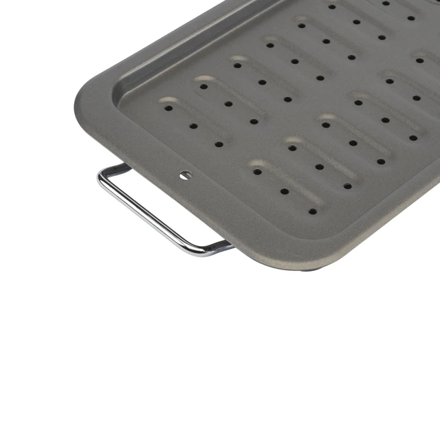 Alt view image 4 of 6 - Everyday Broiler Baking Pan with Built-in Handles Nonstick Warp-Resistant Heavy-Gauge Steel Construction Even-Heating Oblong Pan with Drip Rack, 7"x11", Gray (Pack of 4)