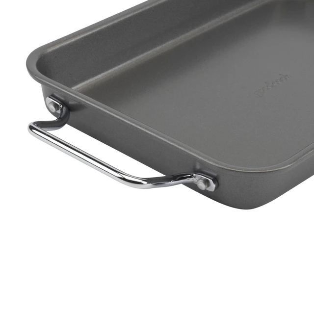 Alt view image 5 of 6 - Everyday Broiler Baking Pan with Built-in Handles Nonstick Warp-Resistant Heavy-Gauge Steel Construction Even-Heating Oblong Pan with Drip Rack, 7"x11", Gray (Pack of 4)
