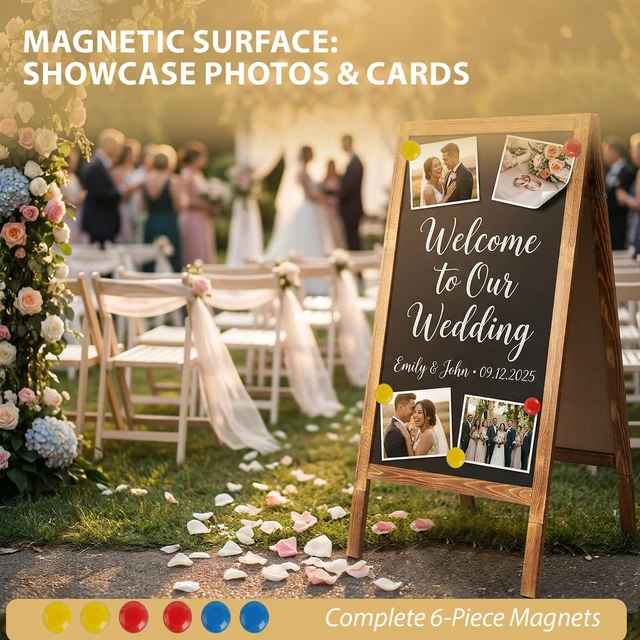 Alt view image 4 of 6 - Double-Sided A-Frame Chalkboard Sign 40x20, Magnetic Sidewalk Sign with Solid Pine Wood Frame, Large Chalkboard Easel Menu Board for Restaurants, Cafes, Weddings & Outdoor Display with Accessories