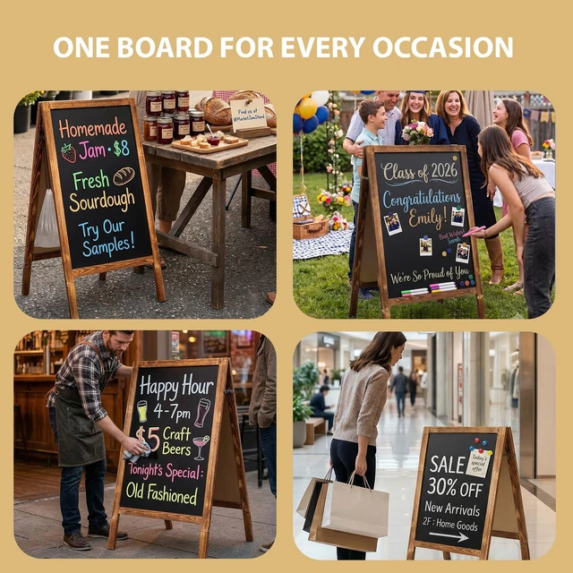 Alt view image 6 of 6 - Double-Sided A-Frame Chalkboard Sign 40x20, Magnetic Sidewalk Sign with Solid Pine Wood Frame, Large Chalkboard Easel Menu Board for Restaurants, Cafes, Weddings & Outdoor Display with Accessories