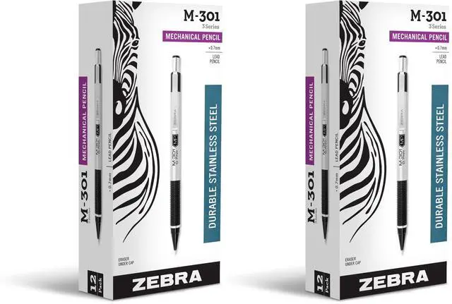 Main image of M-301 Mechanical Pencil, Stainless Steel Barrel, Medium Point, 0.7mm, Black Grip, 24-Pack